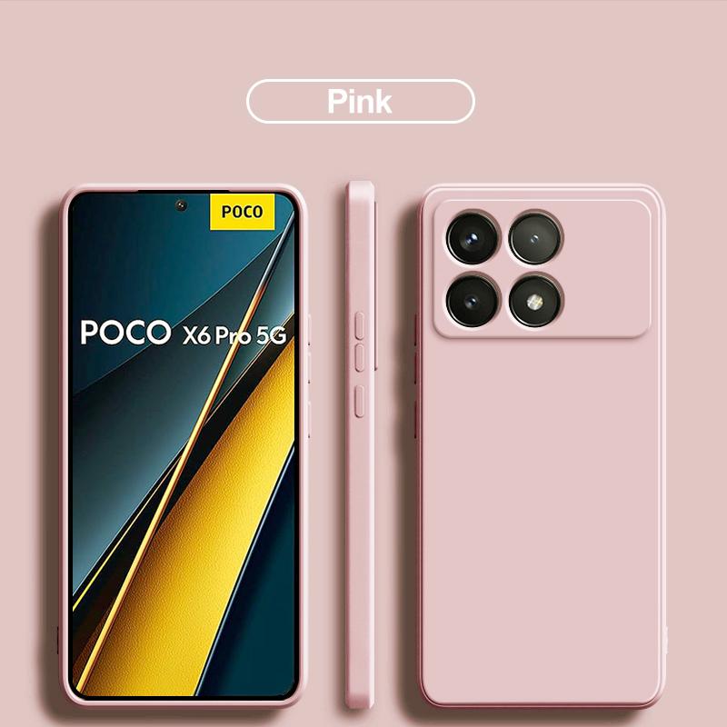 For Poco X6 Pro 5G Case Square Liquid Silicone Camera Lens Protector Phone Case For Xiaomi Poco X6 X 6 Pro Pocox6 Pro 5G Soft Cover