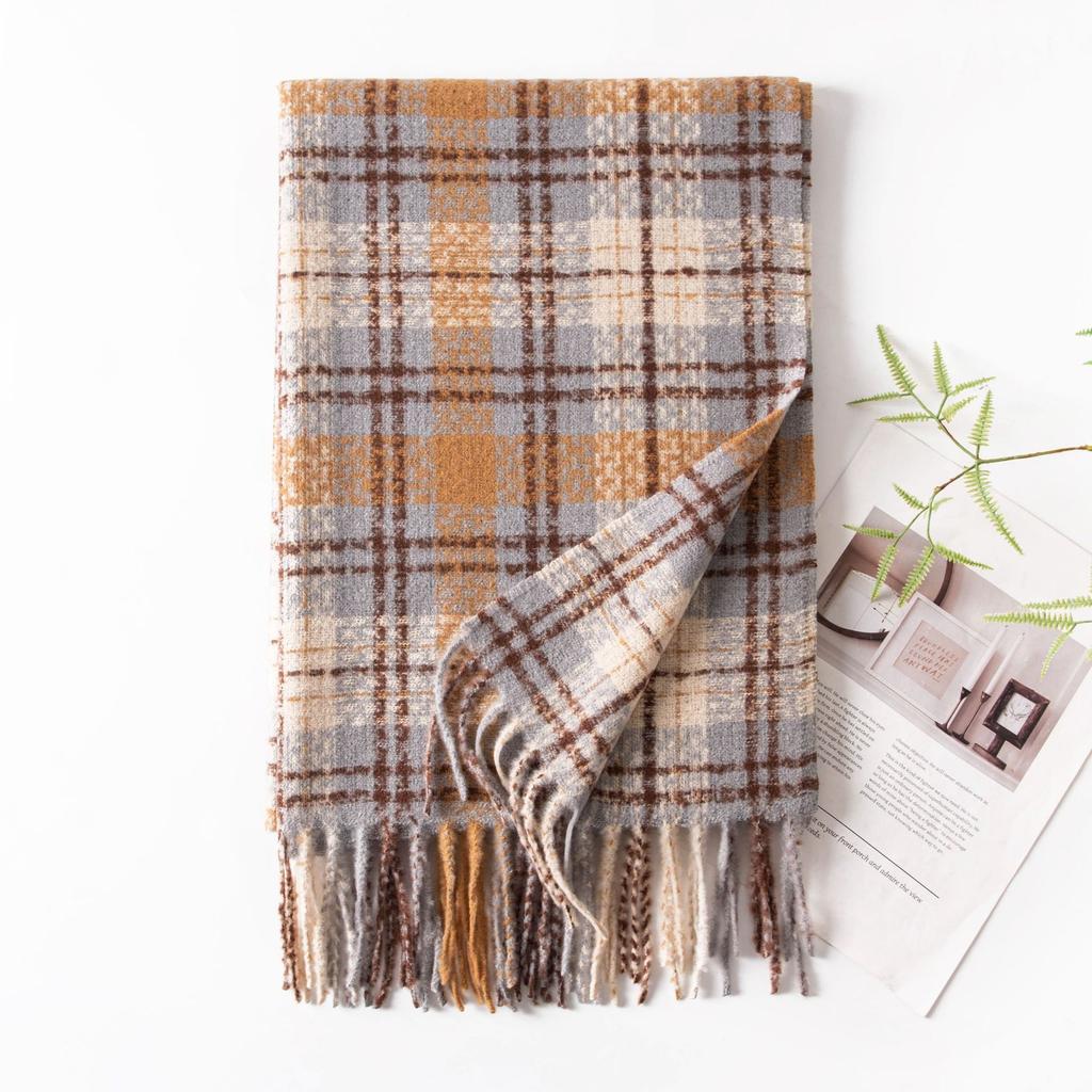 Autumn and Winter Scarf New Imitation Cashmere Plaid Scarf for Male and Female Students Couple Warm Scarf Shawl Gift Scarf for Women