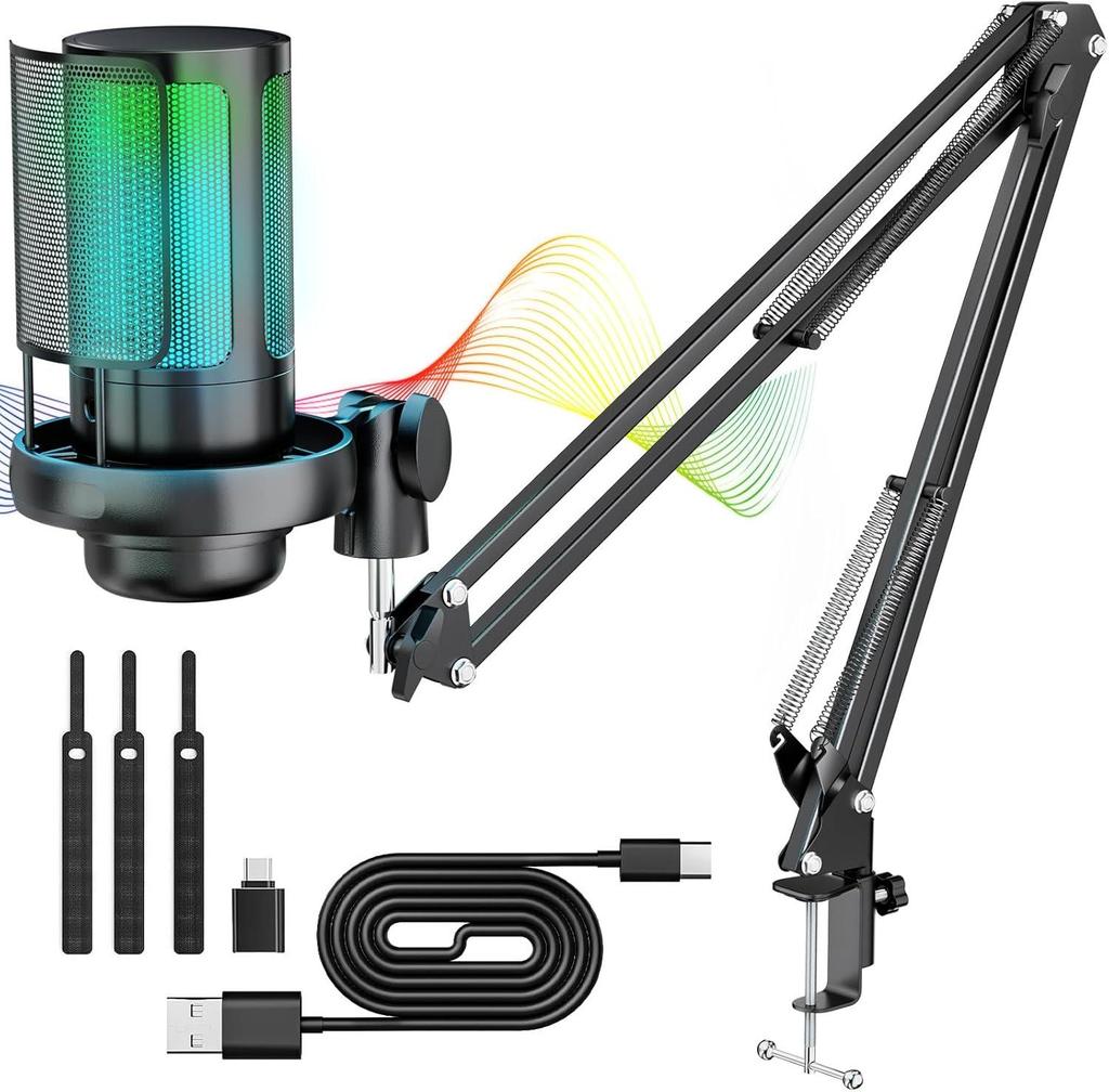 RGB USB Condenser Microphone with Desktop Tripod Stand for Gaming & Live Streaming