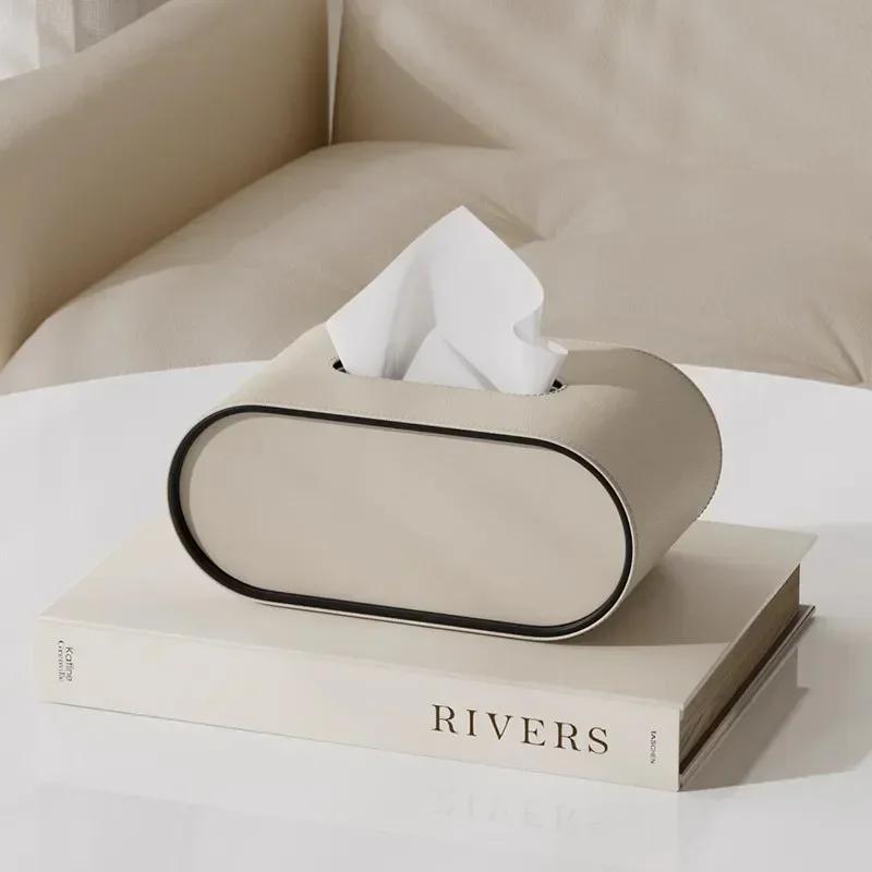 Tissue Box Paper Box Light Luxury Living Room Creative Toilet Paper Case Leather Bedroom Desktop Napkin Storage Box Organization