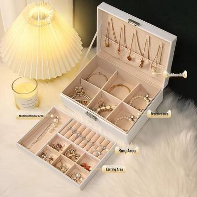 Elegant Multi-Layered PU Leather Jewelry Box with Lock for Earrings, Necklaces, and More