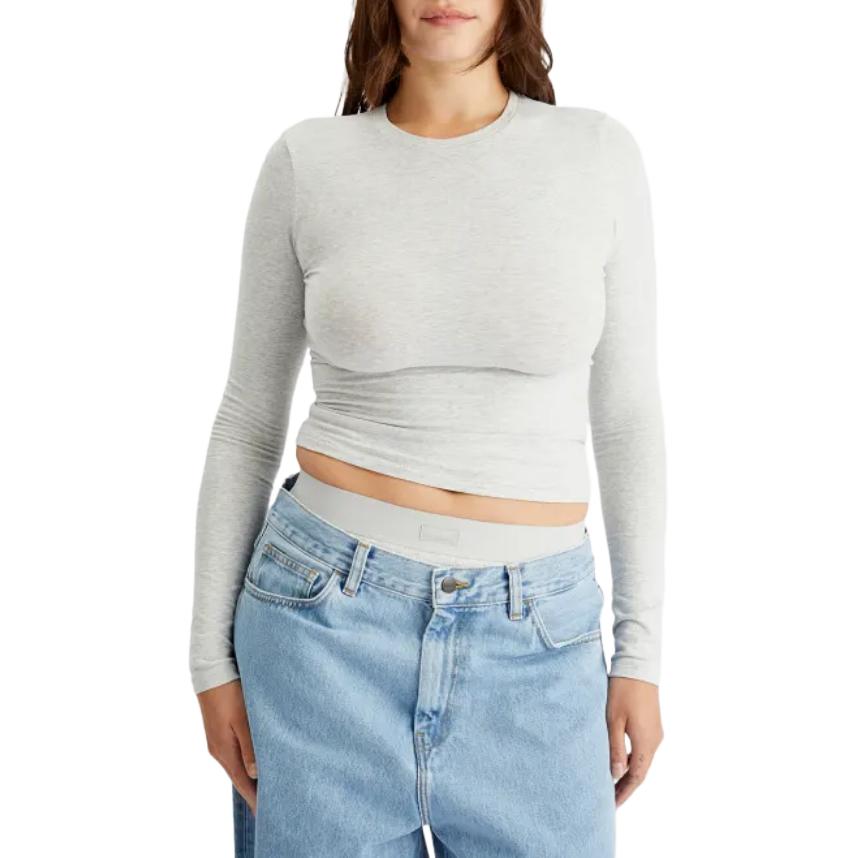SKIMS Plain Knit Slim Fit Long Sleeve T-Shirt Women tops Light-Gray AP-TSH-0647-LHG