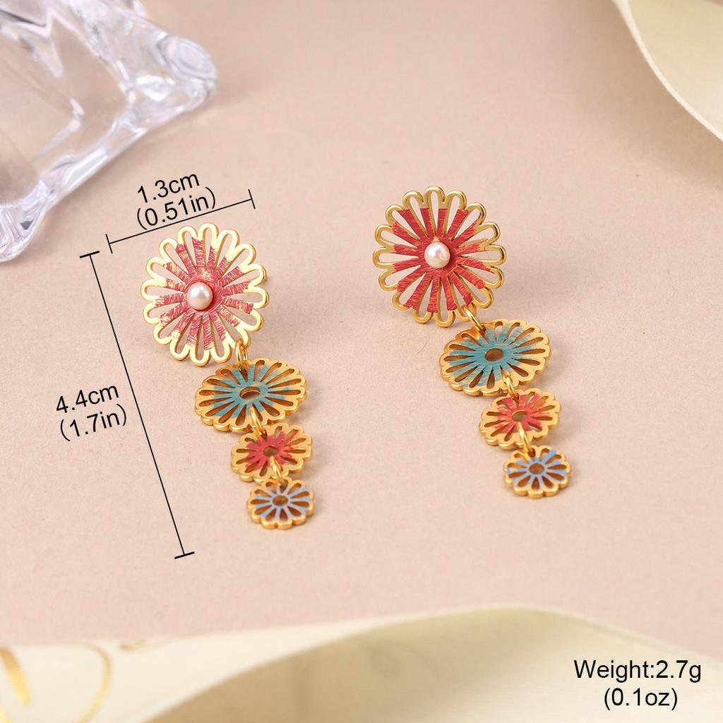 French silver needle flower painted medieval earrings niche design pearl explosion spring and summer stud earrings