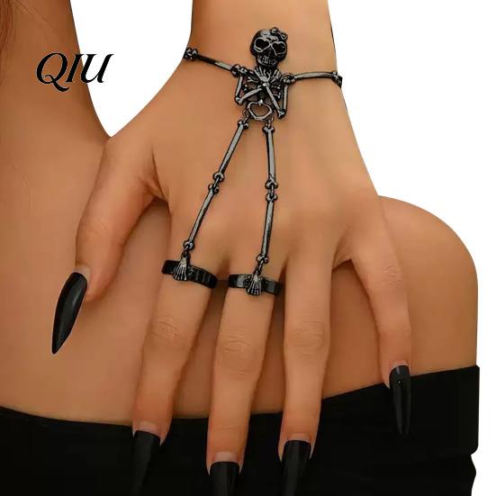 Alloy Bracelet Skull Hand Chain Skeleton Finger Ring Chains Goth Comfortable Wrist Accessory Slave Hands Harness Bracelets Friendship Halloween