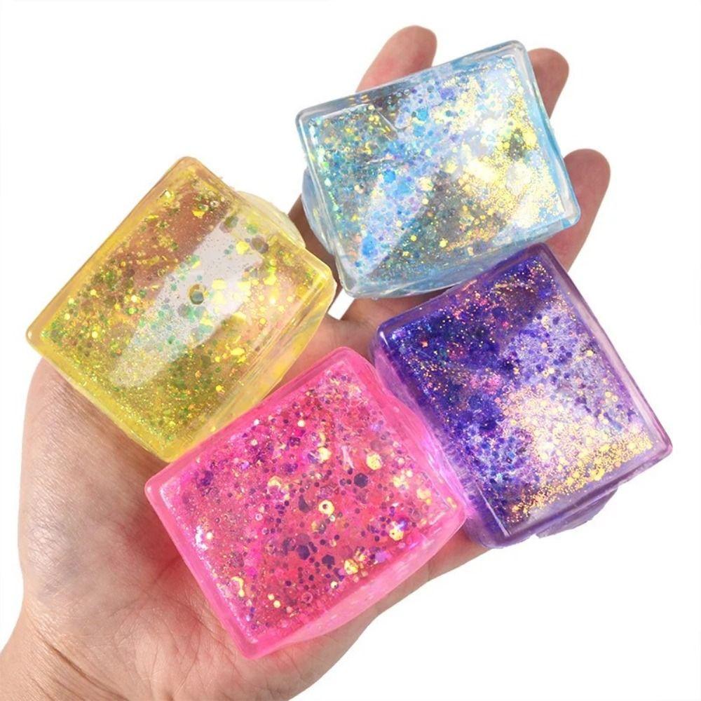 Creative Decompression Glitter Squishy Cube Soft Texture Malt Sugar Gel Ice Cube Slow Rise Squishy Ice Cube Stress Relief
