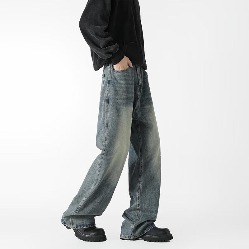 Patuova Men's Retro Loose Wide-Leg Flared Jeans