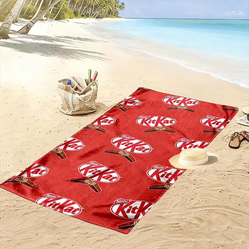 Red KitKat Logo Beach Towel Beach Towel Quick-drying for Travel Outdoor Sports Jogging Beach and Swimming