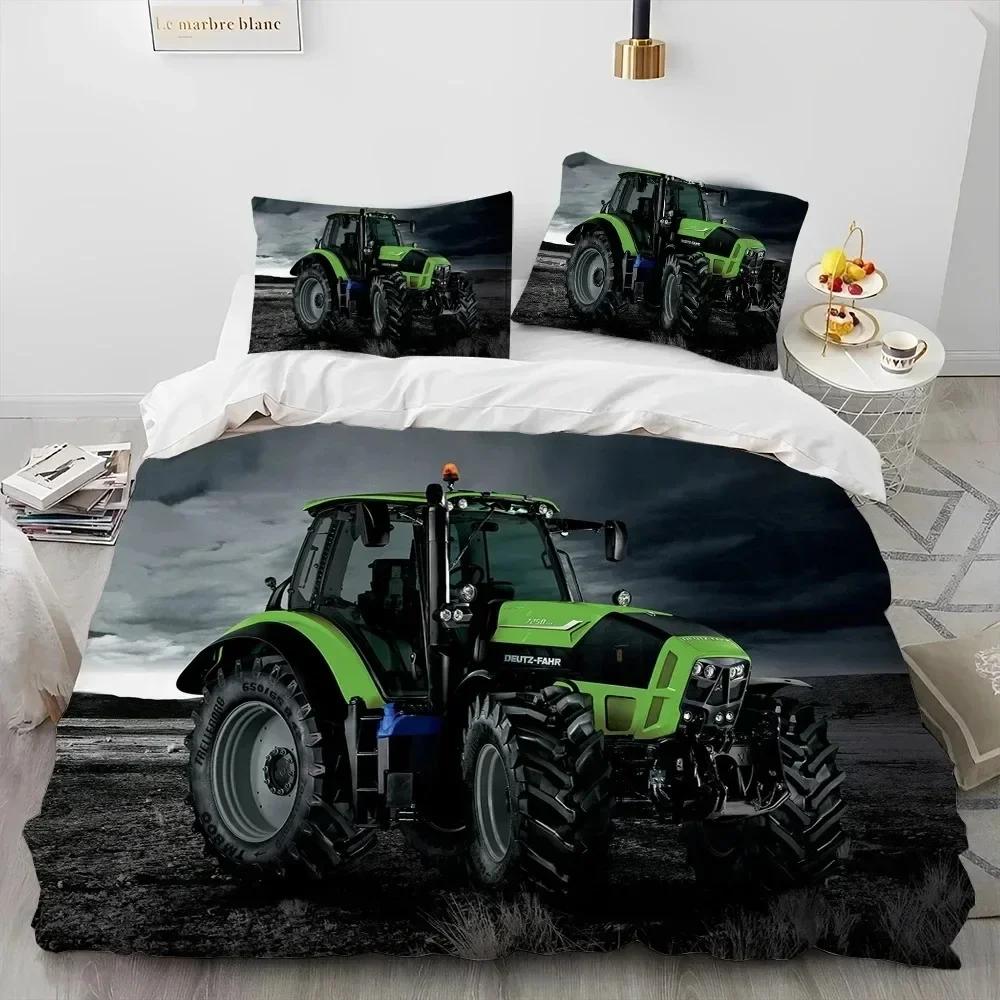 3D Car Tractor Truck Series Comforter Bedding Set,Duvet Cover Bed Set Quilt Cover Pillowcase,King Queen Size Bedding Set Kids 3D