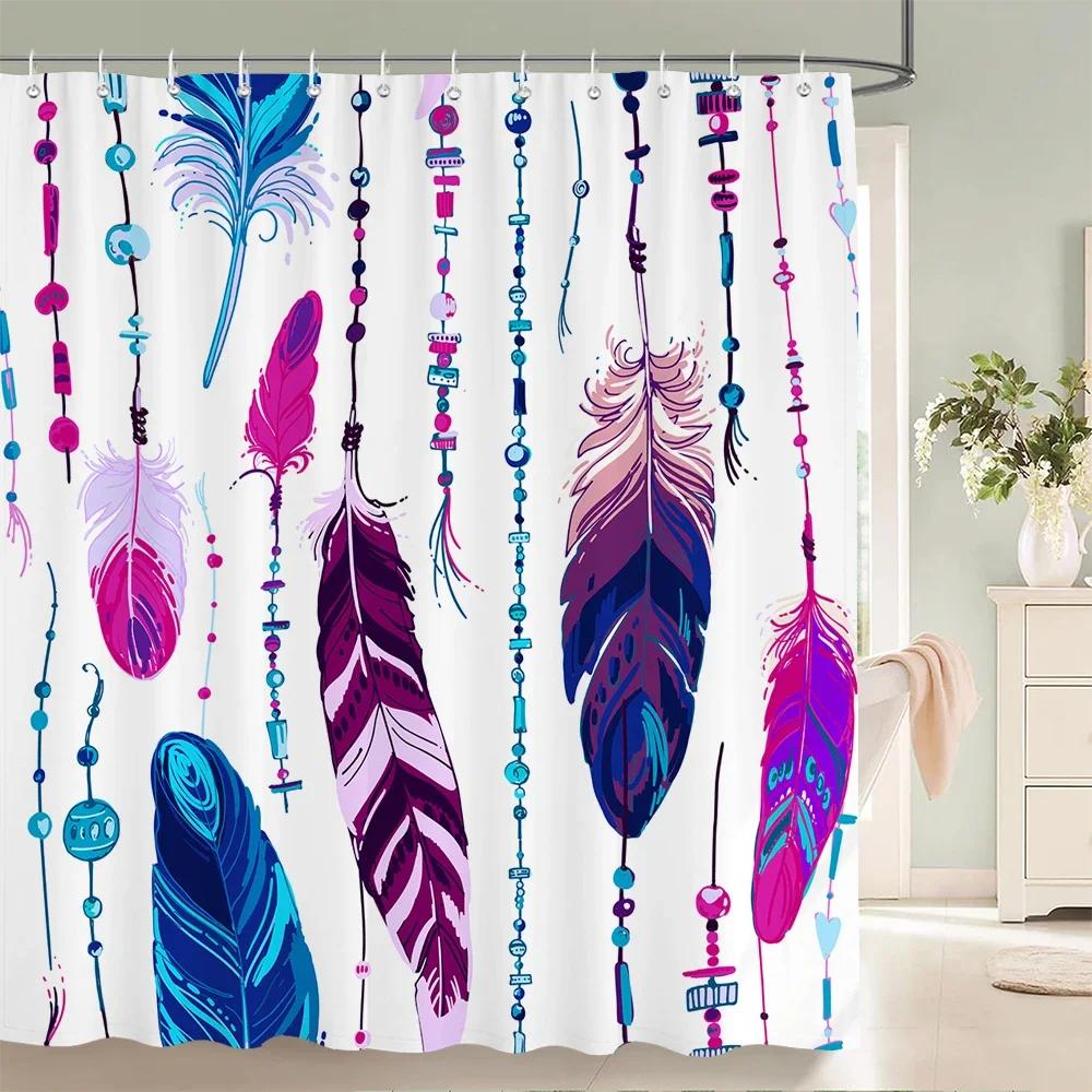 

Colorful Feather Bathroom Shower Curtain Bohemia Waterproof Polyester Bath Curtains High Quality 3D Printed Bathroom Screen W60H190(CM)-1 Pcs