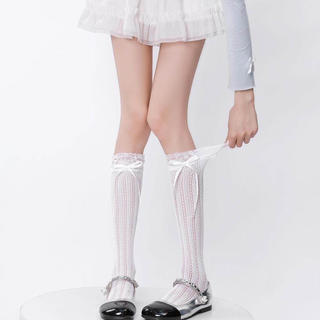 Spring and summer thin hollow mesh stacked socks jk Lolita Mary Jane Lace Princess Mid-Calf Socks Lace Over-the-Knee Socks