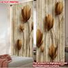 2pcs 3D Flower Curtains 2D Flat Digital Printing  Brown Embossed Blossom Design On Light Background for Bedroom Living Room Decor