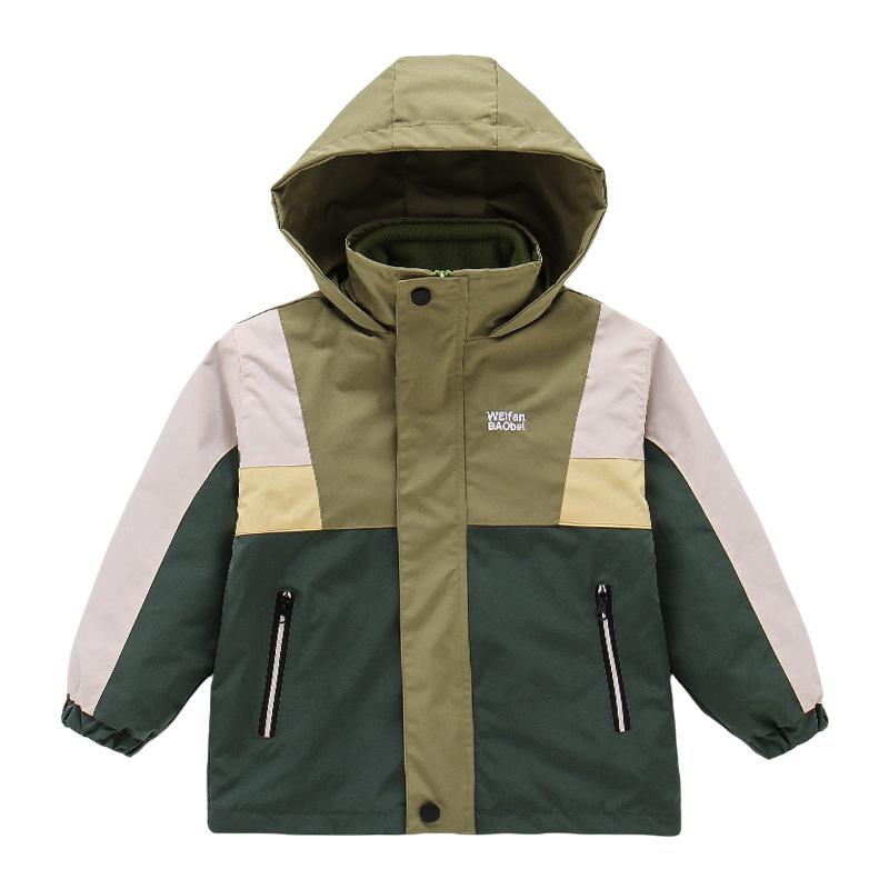 Boys' 3-in-1 Detachable Windproof Thick Warm Hardshell Autumn and Winter Children's Casual Hooded Coat