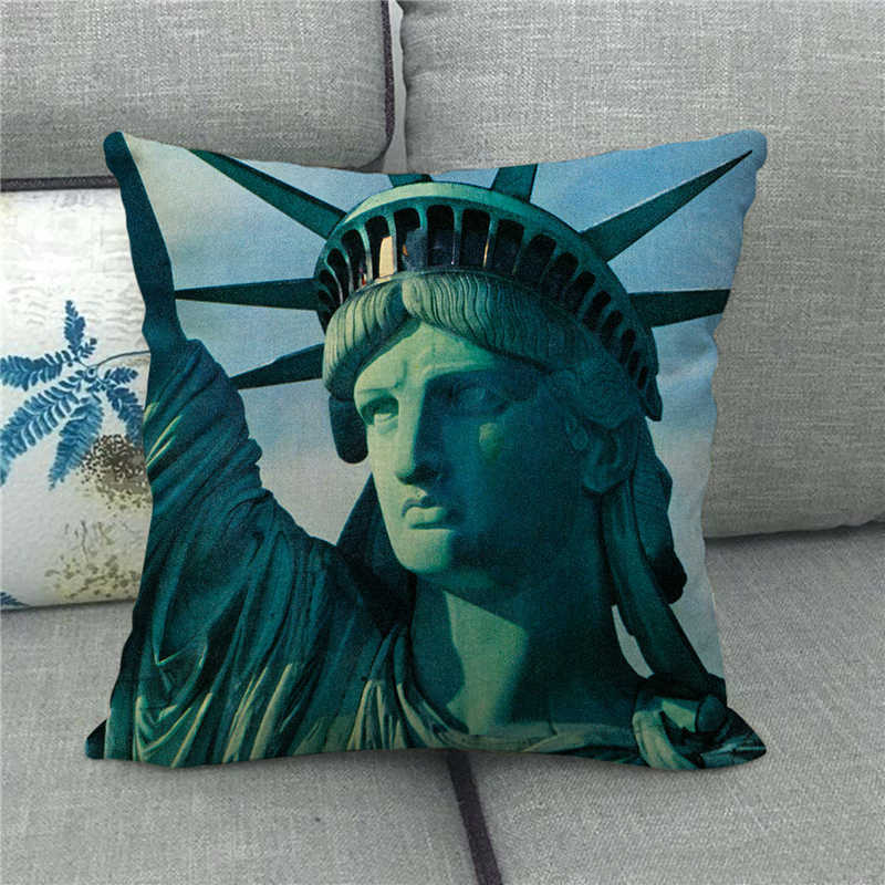 The Statue Of Liberty (Independent And Free) Digital Printing Short Plush Pillow Covers For Sofa Office Cushion Cover Home Goods