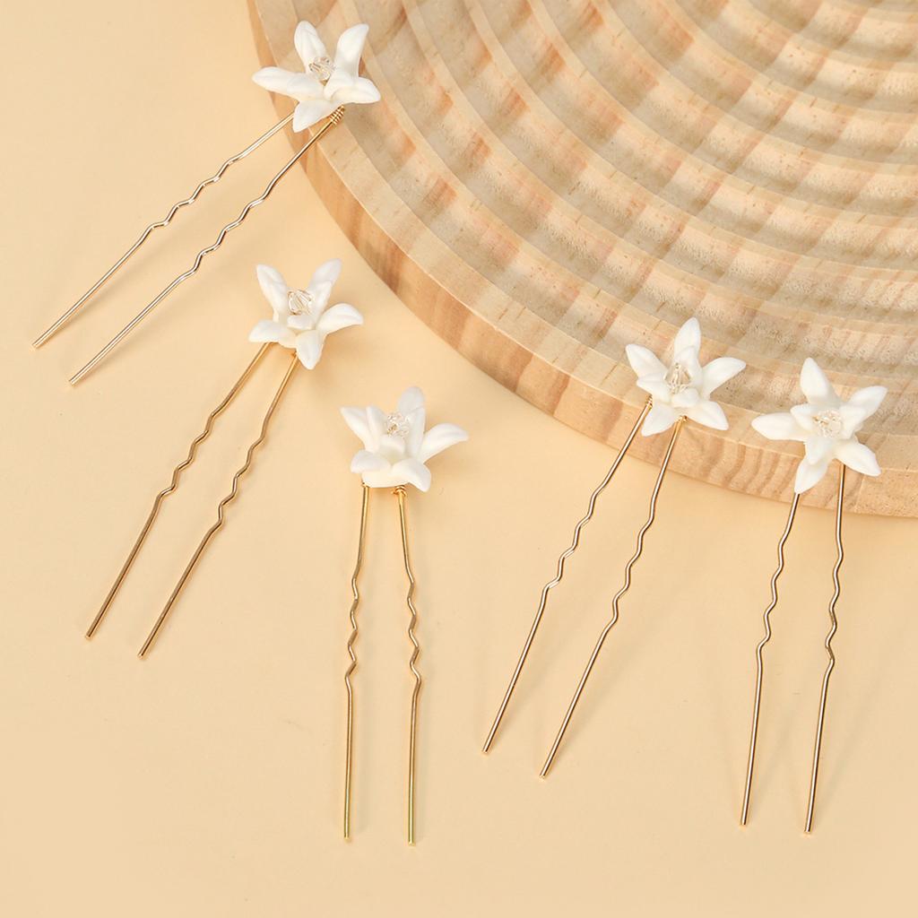 3/5pcs U Shaped Hair Sticks Hair Forks Set Ceramic Flowers Hair Accessory Party Hair Pins for Bride Bridesmaids Flower Girls