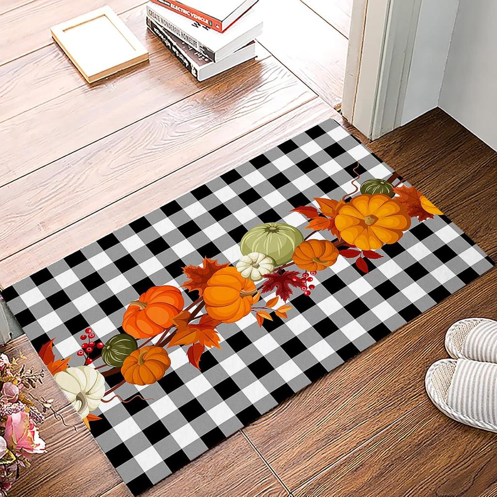VIKAMA Autumn Harvest Pumpkin Maple Leaf Absorbent Doormat Indoor Outdoor Non-slip Entrance Small Rugs Home Decoration