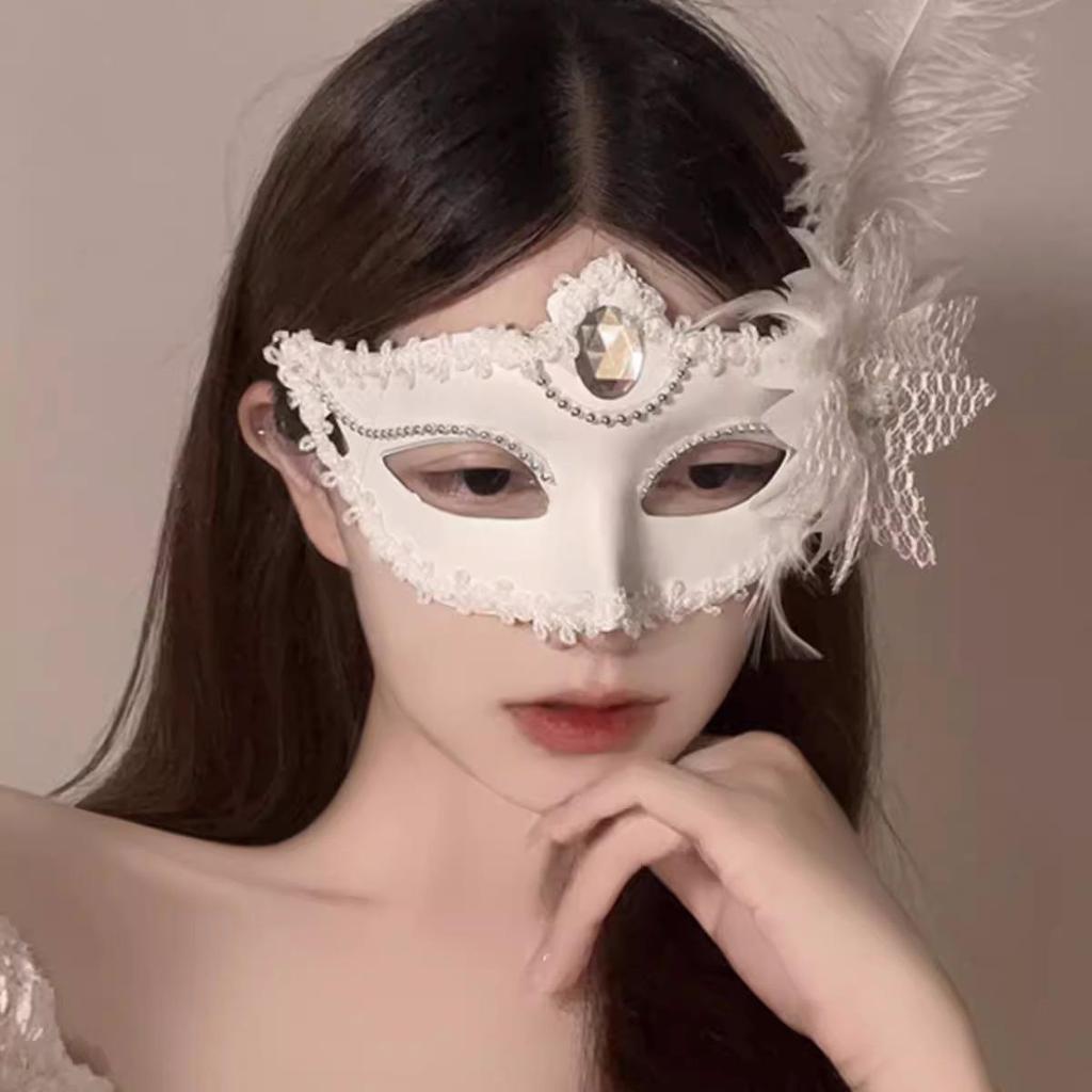 Elegant Lace Half-Face Feather Mask for Halloween Party or Masquerade