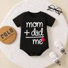 Baby Cotton Short Sleeve Romper For Newborns With Solid Color And Letter Print Design