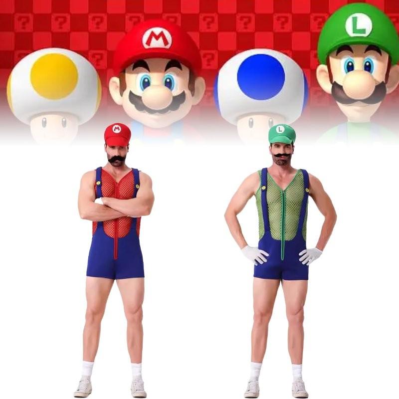 Conjunto de Disfraz de Mario Único Con Sombrero, Guantes, Bigote y Tirantes Para Adultos