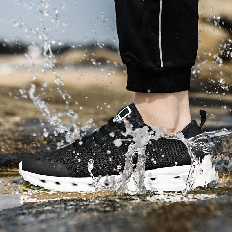 Bequeme Herren-Gehschuhe Gedämpfte Fußgewölbeunterstützung Turnschuhe Atmungsaktives Mesh Freizeitkleidung Schwarz Grau
