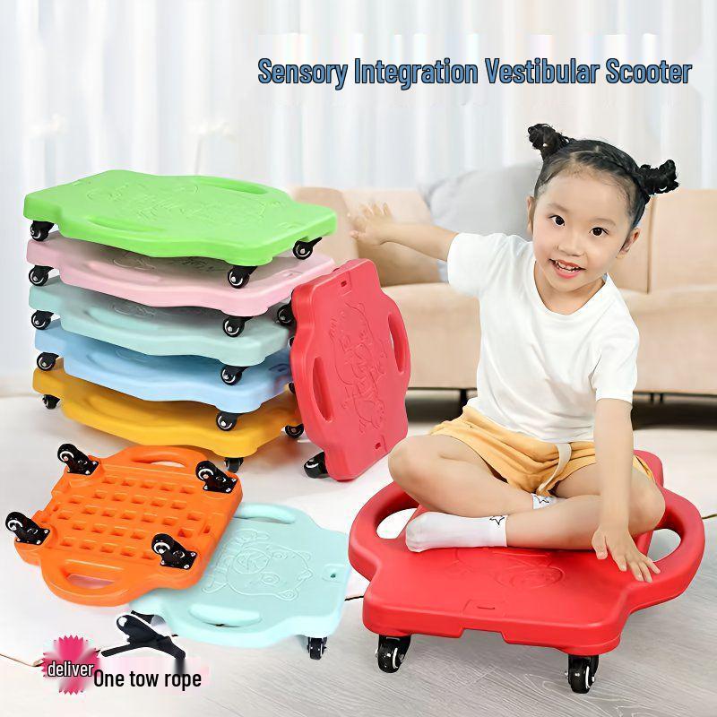 Children's Sensory Integration Scooter: Four-Wheeled Vestibular Balance Board for Crawling and Fitness.