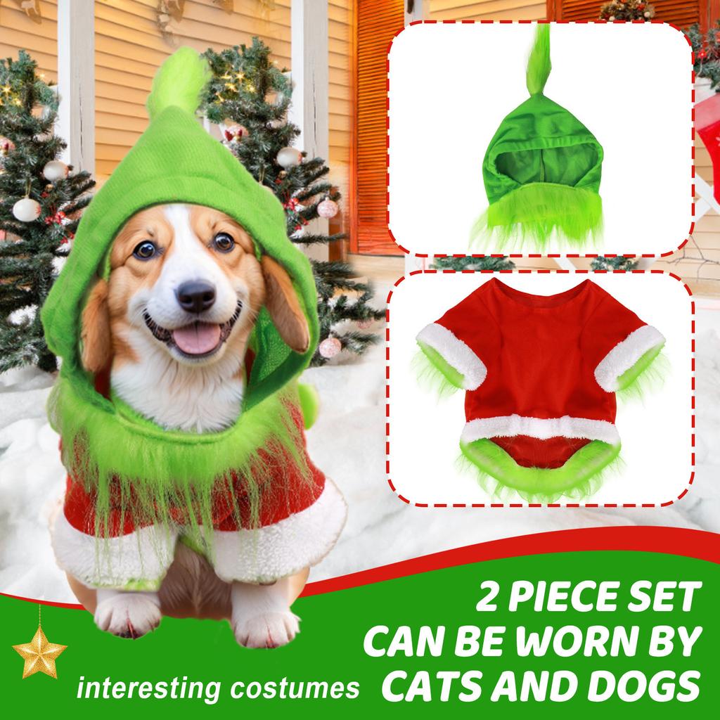 Christmas Green Haired Cat Dog Pet Hoodie, Pet Clothing, Christmas Dog Clothing