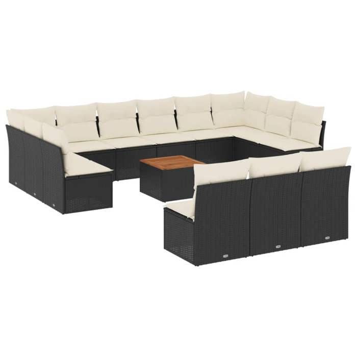 VidaXL Salon de Jardin avec Coussins 14 pcs, Canapés de Patio, Ensemble de Meubles, Mobilier de Terrasse Extérieur, Noir 3223900