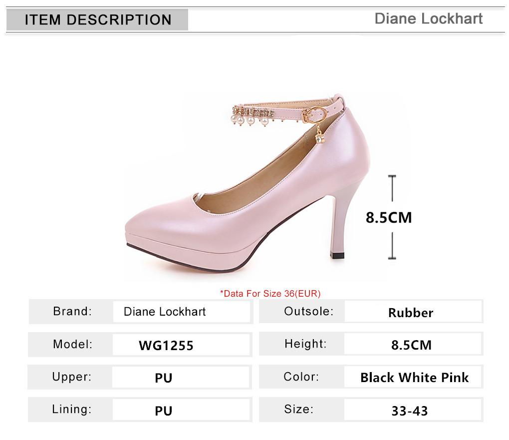 Fashion Women Pointed Heels Female Beaded Ankle Strap High Heel Shoes Platform Bottom Pumps Woman White Dress Wedding Shoes Size 33-43
