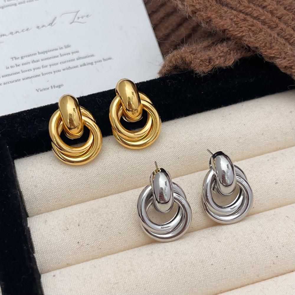 Fashionable Retro Double-Layer Wrapped Earrings With Textured Design, Versatile Earrings For Women'S Daily Wear.