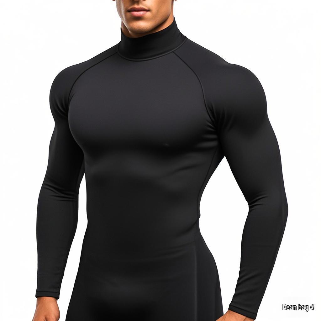 Men's High Neck Long Sleeve Quick-Dry Sports Bodysuit for Football & Basketball Training