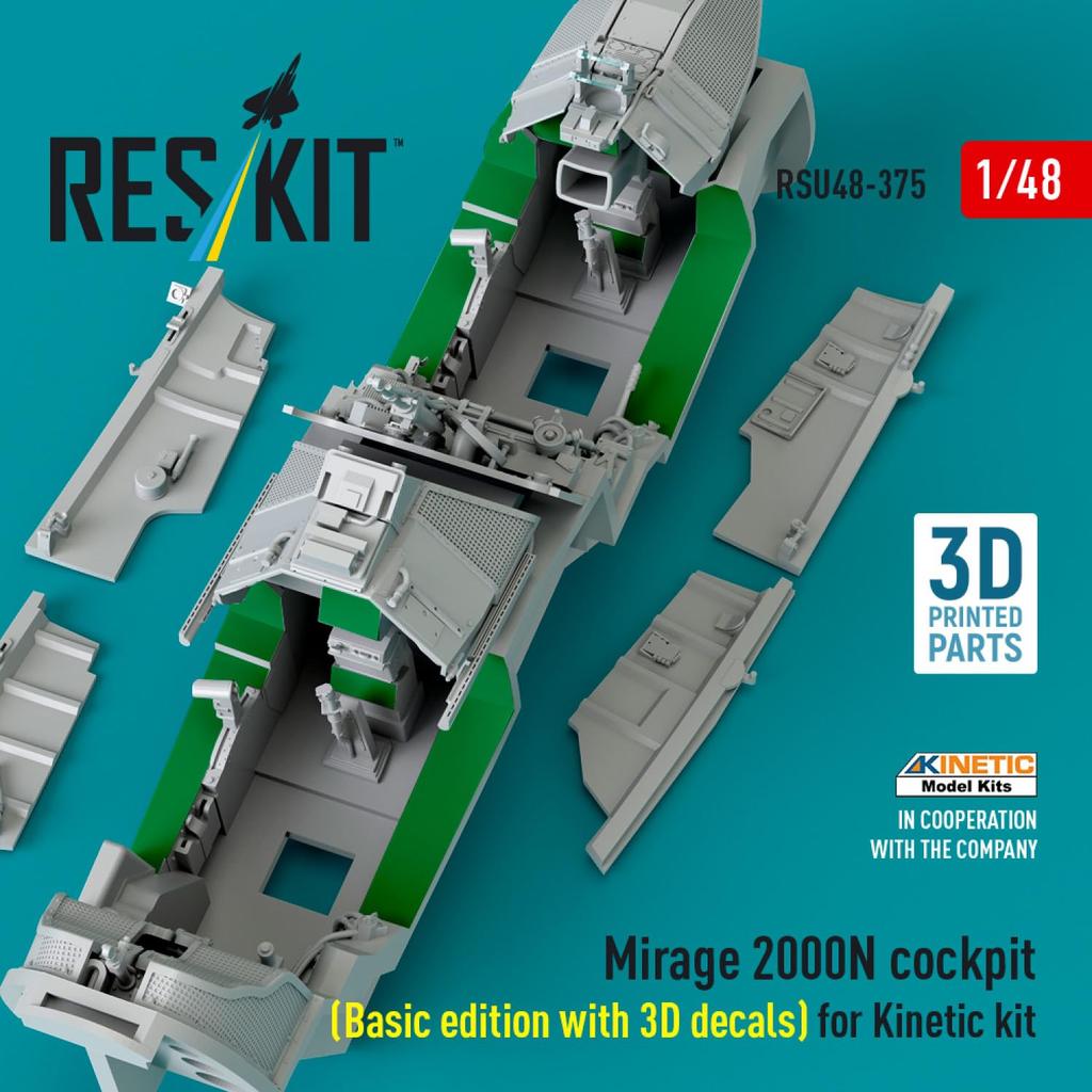 Reskit Mirage 2000N Cockpit with 3D Interior Decals Plastic Model Kit Parts 1/48 (for Kinetic) RSKU48-0375 (Airplane)