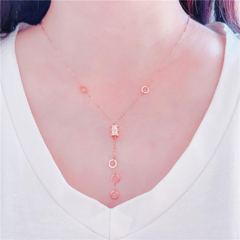 Purple Gold Color Gold Plated Rose Gold Round Bead Set Chain Niche Chinese Simple Fringed Necklace