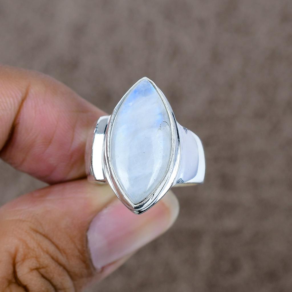 Moonstone Genstone Handmade 925 Sterling Silver Jewelry Ring Size 8 KKG-542
