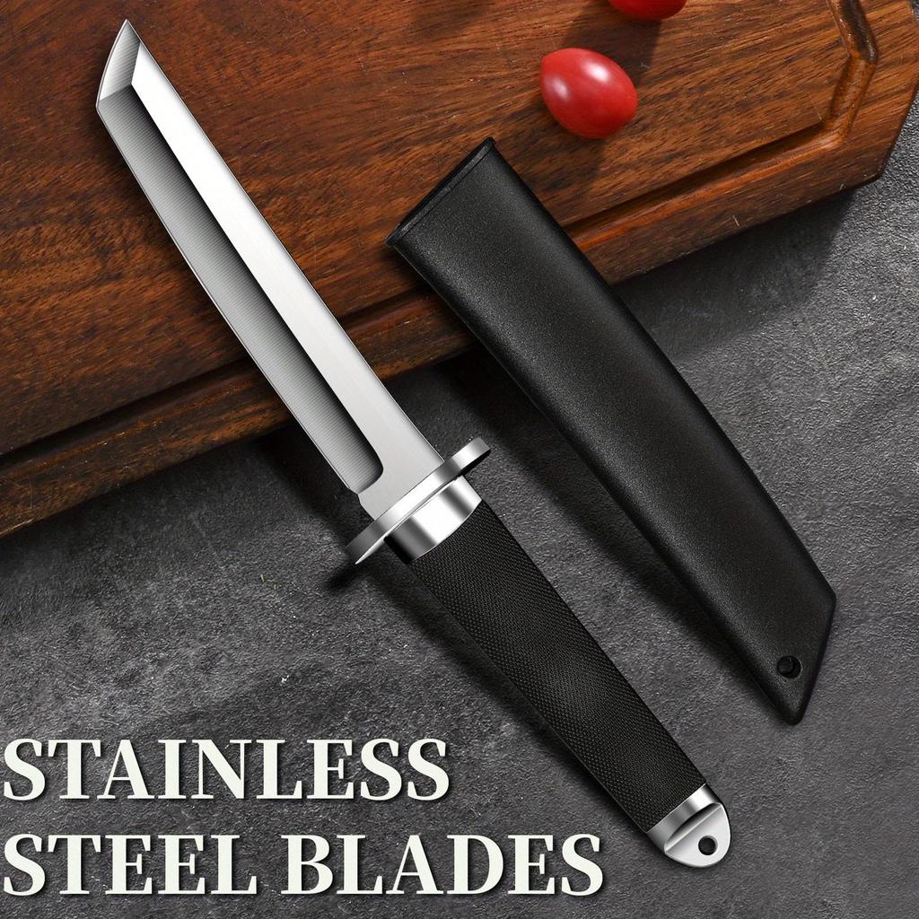 Japanese Samurai Style Stainless Steel Knife with Sheath - Portable Multi-Functional Kitchen Knife for Meat,Fruit,and Food Knife