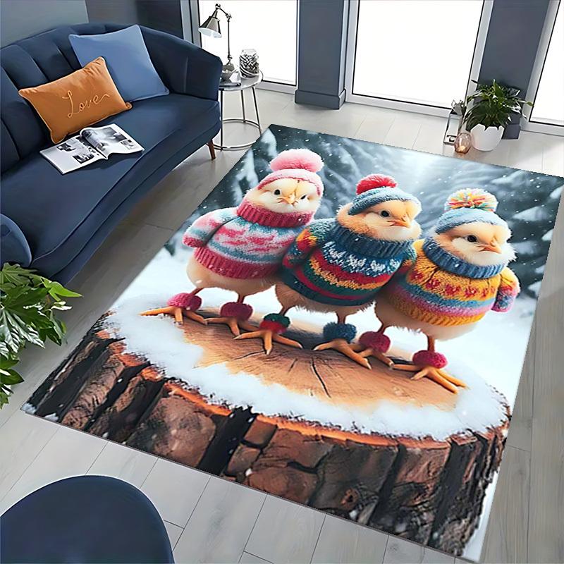 1pc Anime Chickens Chair Mat - Winter Wonderland Design, Anti-Slip Office Rug for Home Decor, Suitable for All Seasons, Perfect Gift for Anime Lovers