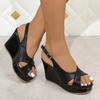 2025 Peep Toe Women's Sandals New Buckle Strap Summer Plus Size Elegant Casual Comfortable Super High Wedge Sandals
