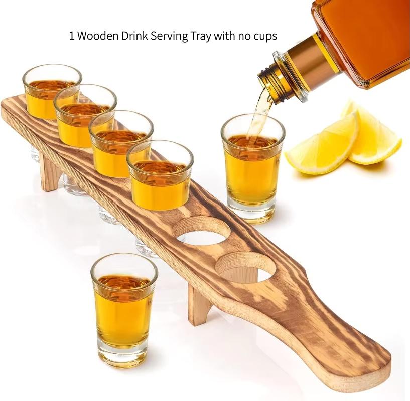 6 Holes Glass Holder Cup Rack Barware Accessories Organizer Serving Tray Kitchen Storage Wood for Club Party Bar Glass Holder