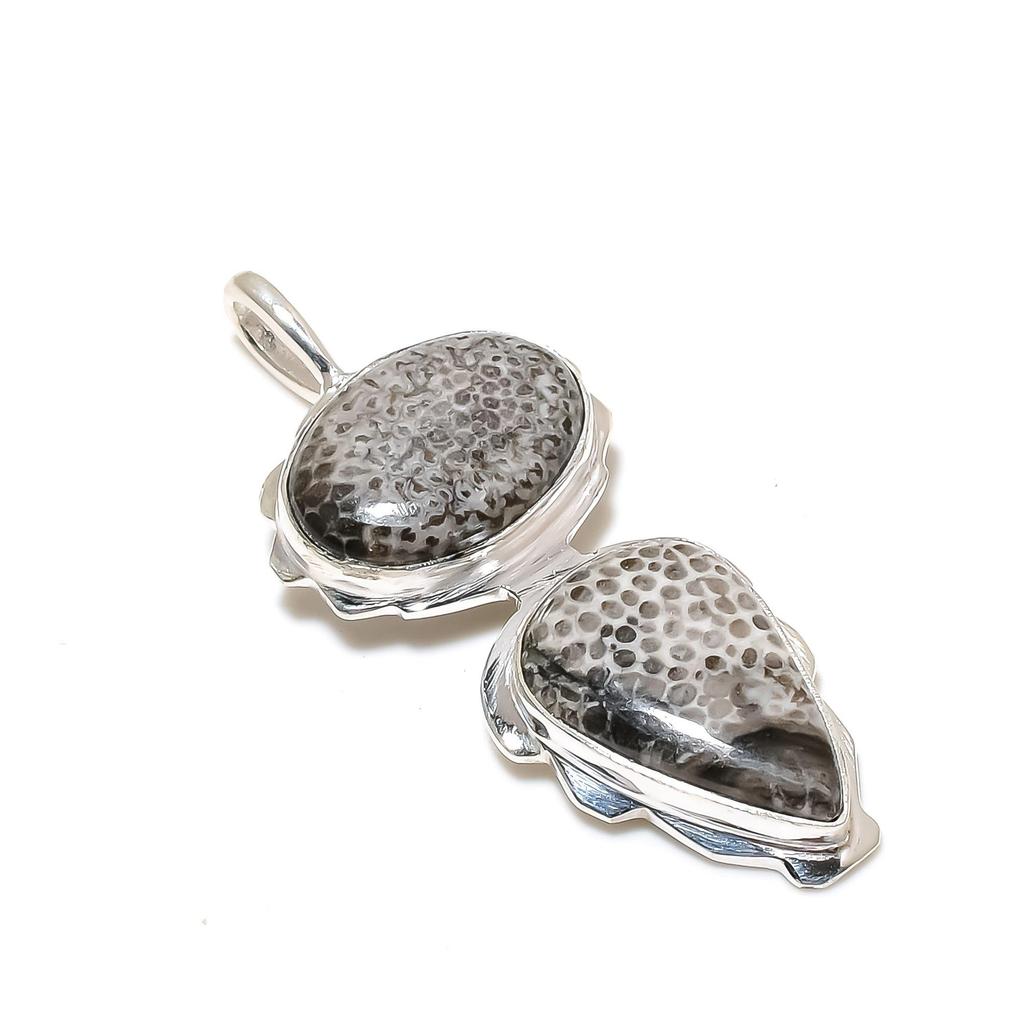 Natur Rochenkoralle Edelstein Silber Anhänger in 925 Sterling Silber- Handgefertigtes Design, Alltagsschmuck, Antiker Anhänger Ostergeschenke