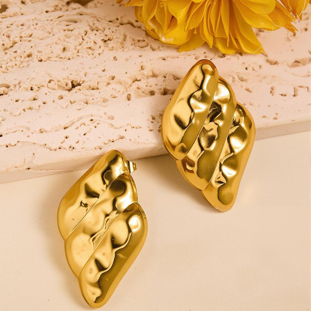 Geometric Irregular 18k Gold Titanium Steel Earrings for Women