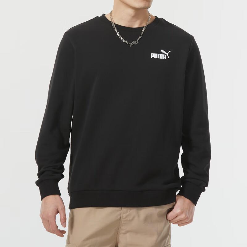 Puma Solid Color Running Training Casual Crew Neck Long Sleeve Sweatshirt Men Sweatshirt Black 683375-01