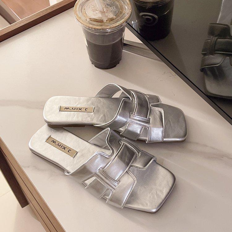 2025. gada jaunas, mīkstas ādas, mīkstas zoles, vasaras čības ar plakanu dibenu, sieviešu vasaras modes virsdrēbes, vasaras vienvārdu velkamās, karstas, vējainas sieviešu kurpes