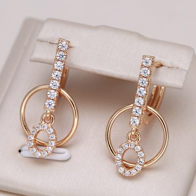 Fashion Rose Gold Dangle Earings Fine Jewelry Geometry Natural Zircon Earrings Bridal Wedding Jewelry
