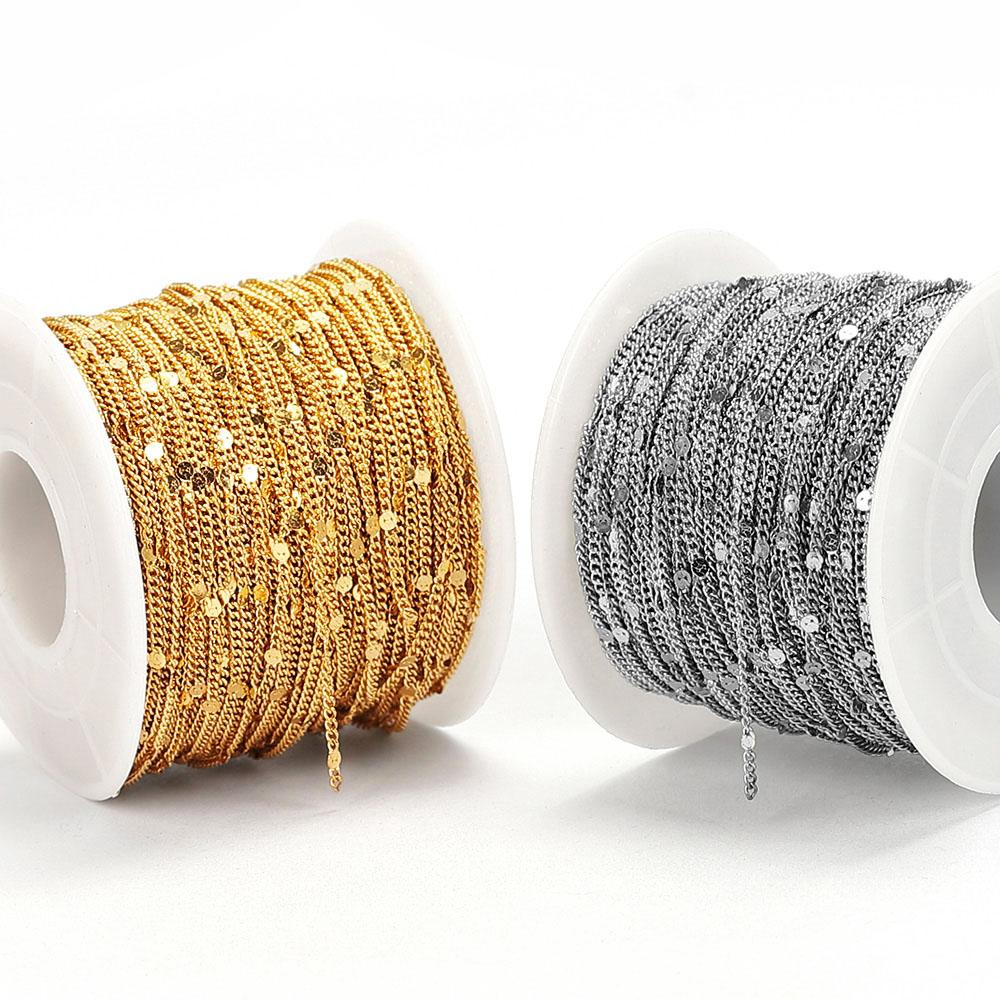 10meters/2meters Stainless Steel Sequins Chain for Jewelry Making Findings DIY Gold Color Bracelets Necklace Chain Accessories