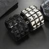 Men's Black & Silver Studded PU Leather Bracelet with Round Corners - Cross-Border Punk Style