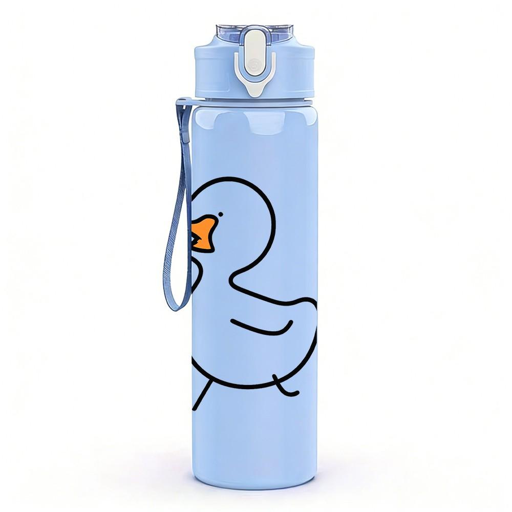 1PC Simple White Duck Line Drawing 750ml Color Plastic Sports Water Bottle Leakproof Flip Straw Lid Suitable for Sports Office Home Use