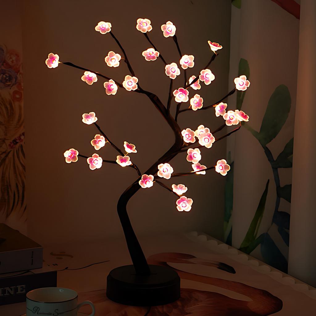 Artificial Cherry Blossom Tree Lights 36 Light Cherry Flower Tree Touch Switch 2 Light Modes Aesthet
