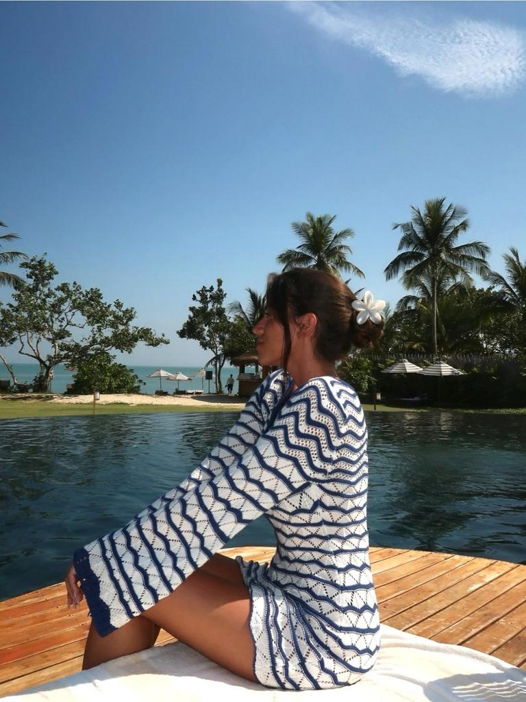 Sexy Boho Striped Chic V-neck Cut Out Bell Sleeve Knit Dress 2025 Summer Women Seaside Holiday Mini A-Line Dress K123