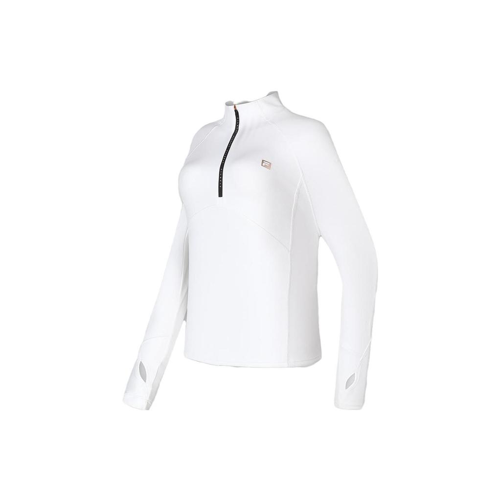 Fila Solid Color Stand Collar Fitness Slim Fit Long Sleeve Raglan T-Shirt Women Tops Jade-White A11W341207F-WT