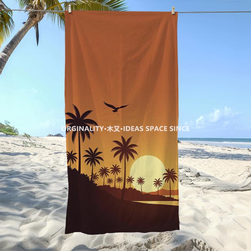 Vintage Retro Sunset Palm Beach Towel Patterned Sunscreen And Windproof Suitable For Swimming Pool Camping Travel