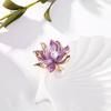 Yousheng Women Brooch Lotus Flower Shape Faux Pearl Decor Contrast Color Realistic Flower High-end Luxury Lady Party Prom Clothes Pin Jewelry Decor