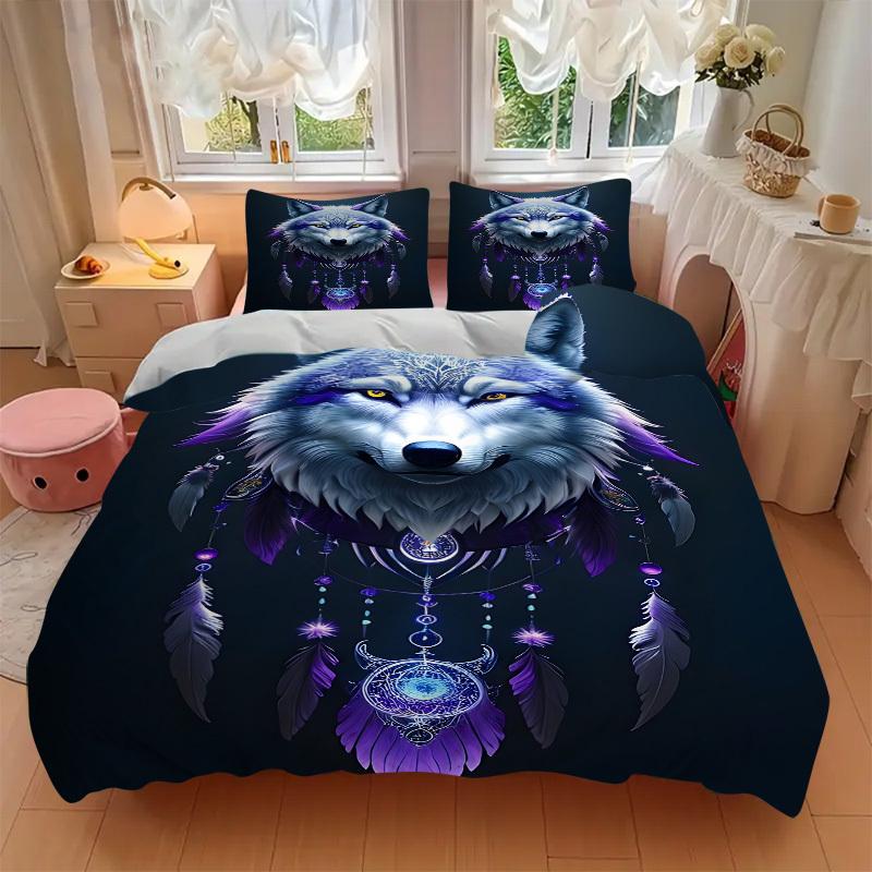 3pcs set Wolf Dreamcatcher 1 Quilt Cover + 2 Pillowcases, All Seasons Bedroom Setting, Perfect for Home and Dorm Decor a159